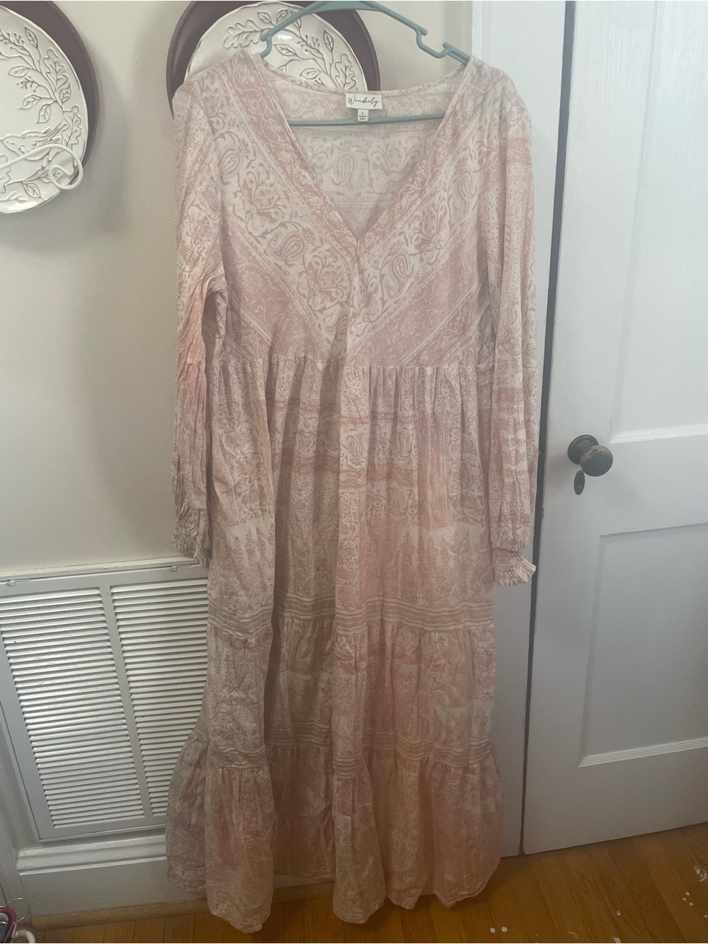 Wonderly Blush Pink Paisley Tiered Maxi Dress